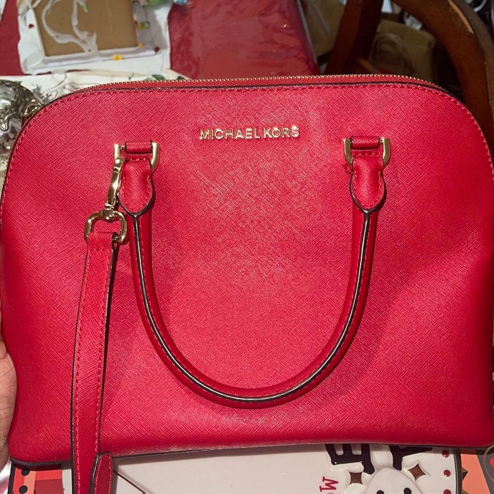 Michael Kors Red Jet Set Medium Dome Satchel